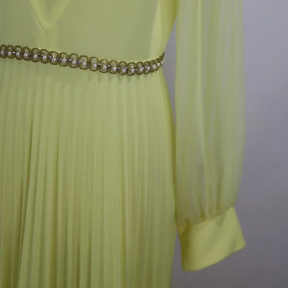 Vtg 1970's Yellow Formal Long Party Dress Gown Cocktail Hippie Prairie Boho S - Picture 9 of 12